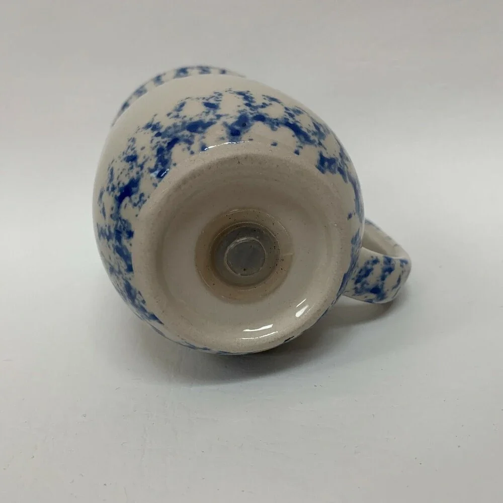 Salt or Pepper Shaker Beige Blue Spongeware‎ Rooster 4 3/8